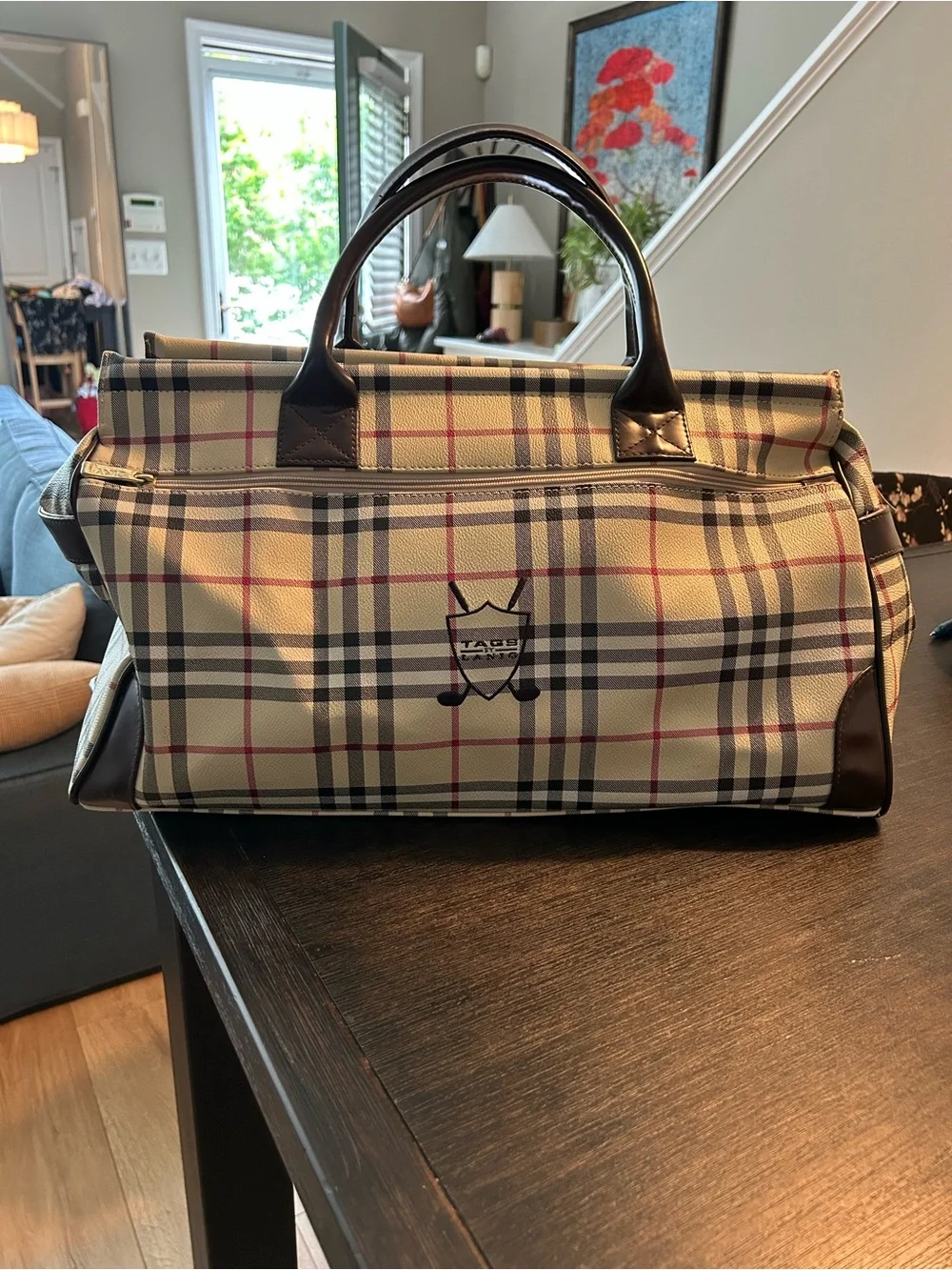 Vintage Tags by Lanig Plaid Golf Boston Travel Bag Duffel Rare